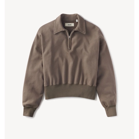 Buck Mason Taupe Cropped Half-Zip Sweatshirt sz small - Picture 2 of 7